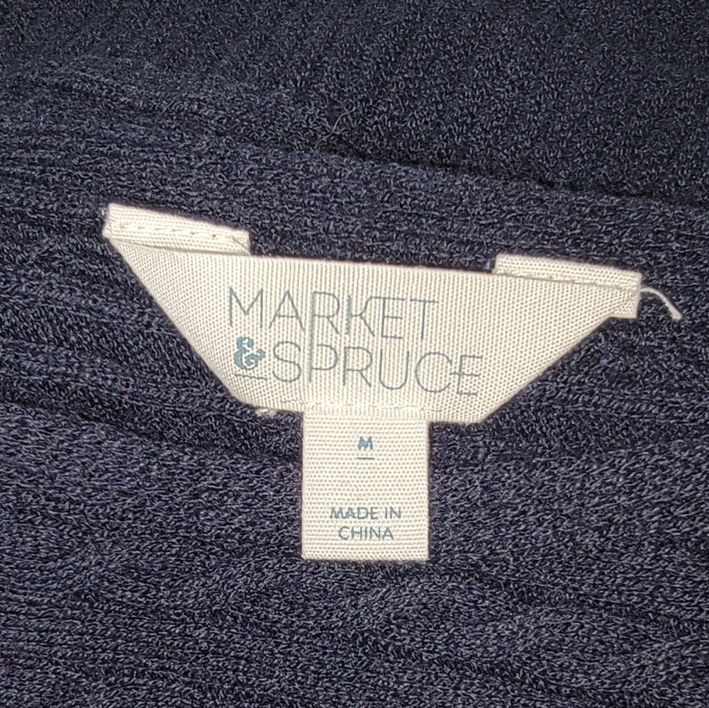 MARKET & SPRUCE Silk & Cashmere Blend Mini Cable Knit Navy Sweater Size Medium - Picture 5 of 9